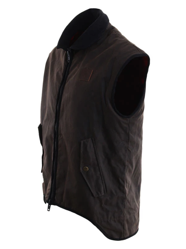 Swanndri Foxton Wool Lined Mens Oilskin Vest Brown 3 Swanndri Foxton Wool Lined Mens Oilskin Vest Brown
