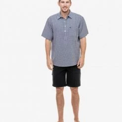 Swanndri Mens Paihia Short Sleeve Cotton Shirt Navy/White -Swanndri Sales ssd0359 paihia navy white full