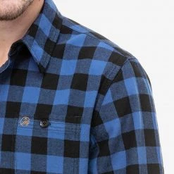 Swanndri Marylebone Mens Cotton Long Sleeve Shirt Blue/Black Check -Swanndri Sales sw16218m marylebone blue black detail 7