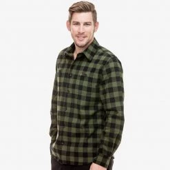 Swanndri Marylebone Mens Cotton Long Sleeve Shirt Olive/Black Check -Swanndri Sales sw16218m marylebone olive black side 7
