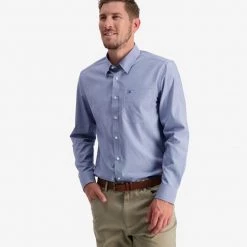 Swanndri Barrington Mens Long Sleeve Cotton Shirt Blue Houndstooth