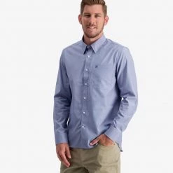 Swanndri Barrington Mens Long Sleeve Cotton Shirt Blue Houndstooth -Swanndri Sales sw202045m barrington ls shirt blue houndstooth om 03 topzoom 10 web 5 1